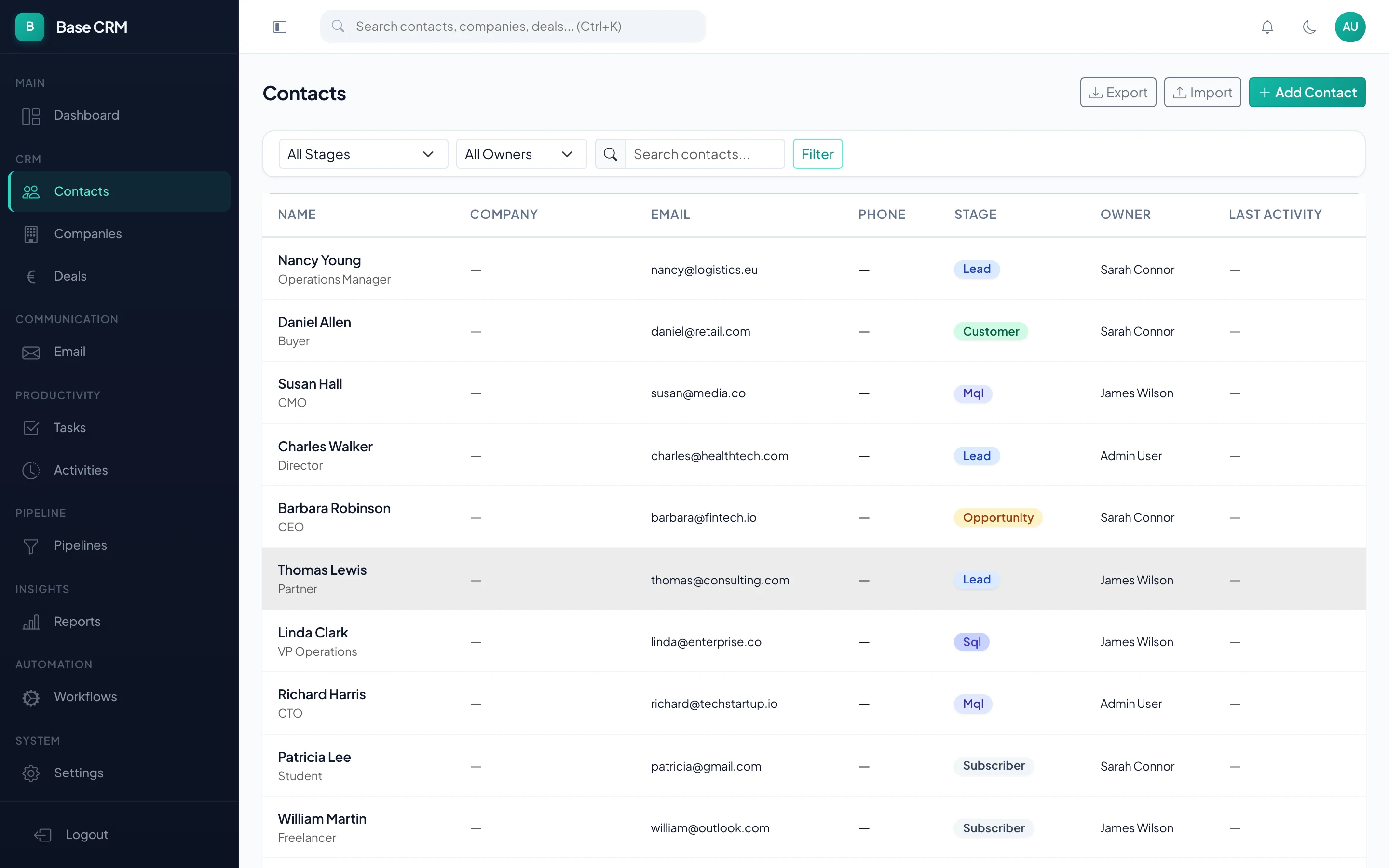 Tonic Desk contacts list view